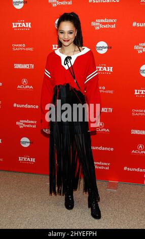 Sasha Lane partecipa alla prima edizione della MisEducation of Cameron Post durante il Sundance Film Festival 2018 a Park City, Utah Foto Stock