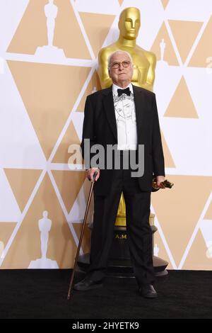 James Ivory nella sala stampa ai premi Academy 90th Foto Stock