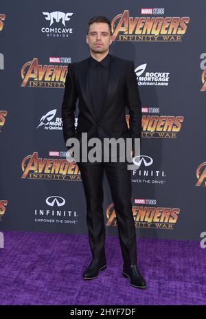 Sebastian Stan partecipa alla prima mondiale di Avengers: Infinity War, tenutasi al Teatro El Capitan di Hollywood, California Foto Stock