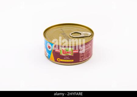 SAFA TUNA FIOCCHI IN OLIO DI GIRASOLE 160G SU BIANCO Foto Stock