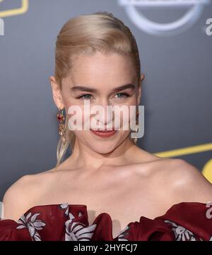 Emilia Clarke alla prima mondiale 'lo: A Star War Story' tenutasi al Teatro El Capitan il 10 maggio 2018 a Hollywood, CA. Foto Stock