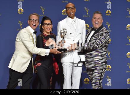 Carson Kressley, Michelle Visage, RuPaul e Ross Matthews in occasione dei Primetime Emmy Awards 70th che si sono tenuti presso il Microsoft Theatre L.A. In diretta il 17 settembre 2018 a Los Angeles, USA. Foto Stock
