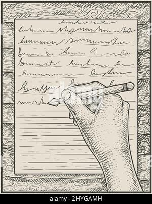 illustrazione scrittura a mano con stile di incisione Illustrazione Vettoriale