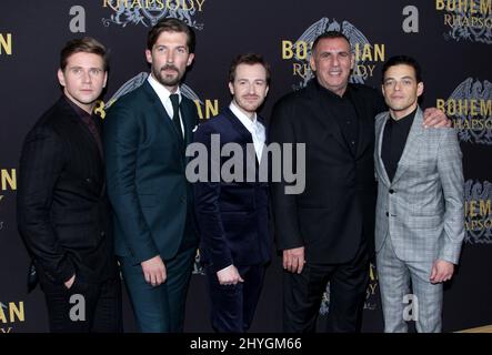 Allen Leech, Gwilym Lee, Joe Mazzello, Graham King & Rami Malek hanno partecipato al Bohemian Rhapsody New York Premiere al Paris Theatre di New York il 30 ottobre 2018. Foto Stock