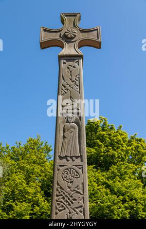 Aberlady Cross una Croce Anglo-Sassone ricostruita, Lothian orientale, Scozia Foto Stock