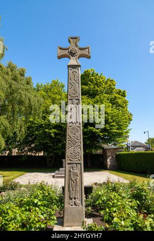 Aberlady Cross una Croce Anglo-Sassone ricostruita, Lothian orientale, Scozia Foto Stock