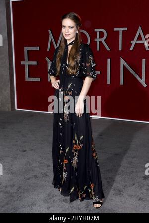 Hera Hilmar alla Mortal Engines Premiere a Los Angeles Foto Stock