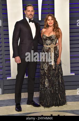 Joe Manganiello e Sofia Vergara partecipano al Vanity Fair Oscar Party 2019 che si tiene presso il Wallenberg Center for the Performing Arts di Beverly Hills, California Foto Stock