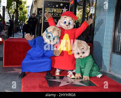 Alvin, Simon e Theodore dei Chipmunks all'Alvin e alla cerimonia della stella di Chipmunks hanno tenuto sulla camminata di Hollywood della fama Foto Stock