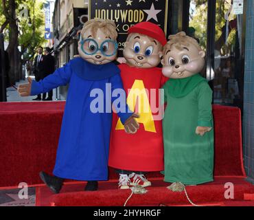 Alvin, Simon e Theodore dei Chipmunks all'Alvin e alla cerimonia della stella di Chipmunks hanno tenuto sulla camminata di Hollywood della fama Foto Stock