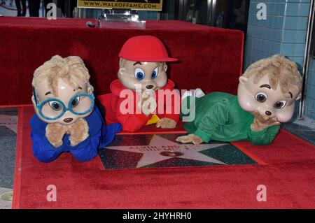 Alvin, Simon e Theodore dei Chipmunks all'Alvin e alla cerimonia della stella di Chipmunks hanno tenuto sulla camminata di Hollywood della fama Foto Stock