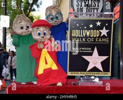 Alvin, Simon e Theodore dei Chipmunks all'Alvin e alla cerimonia della stella di Chipmunks hanno tenuto sulla camminata di Hollywood della fama Foto Stock