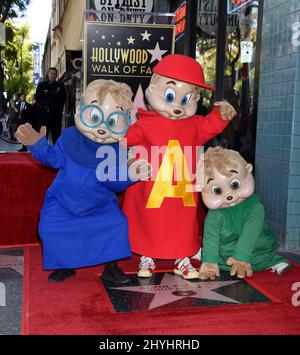 Alvin, Simon e Theodore dei Chipmunks all'Alvin e alla cerimonia della stella di Chipmunks hanno tenuto sulla camminata di Hollywood della fama Foto Stock