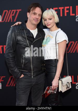 Donovan Leitch e Libby Mintz alla prima mondiale 'The Dirt' di Netflix, tenutasi all'Arclight Hollywood Cinerama Dome il 18 marzo 2019 a Hollywood, CA. Foto Stock