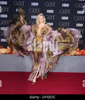 Gwendoline Christie partecipa alla prima mondiale della stagione finale del "Trono di Spade" tenutasi a radio City Music Hall il 3 aprile 2019 a New York City. Foto Stock