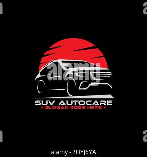 SUV auto Auto Care logo disegni ispirazione, perfetto logo per auto o modello di modifica auto Illustrazione Vettoriale