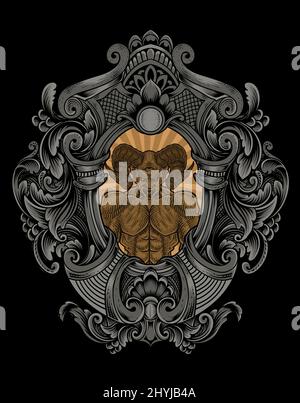 demone di illustrazione con cornice di incisione Illustrazione Vettoriale