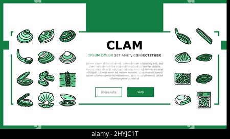 Clam Marine Sea Farm Nutrition Landing Header Vector Illustrazione Vettoriale