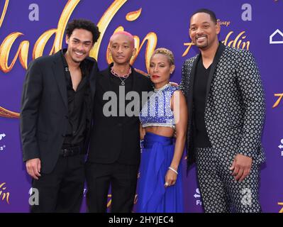 Trey Smith, Jaden Smith, Jada Pinkett Smith e Will Smith arriveranno al 'Aladdin' World Premiere al Teatro El Capitan il 21 maggio 2019 a Hollywood, California. Foto Stock