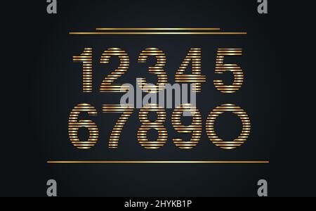 Numeri Set vettoriale carattere alfabeto, moderno dinamico lusso design piatto per il tuo unico elementi di design, motivo a righe, logo, identità aziendale Illustrazione Vettoriale