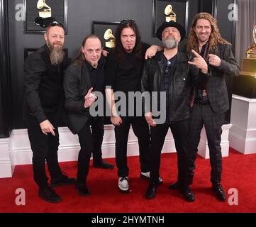 Jan Lindh, Lars Johansson, Leif Edling, Bjorkman e Johan Langqvist di Candlemass partecipano ai GRAMMY Awards 2020 che si tengono presso lo Staples Center di Los Angeles, California. Foto Stock