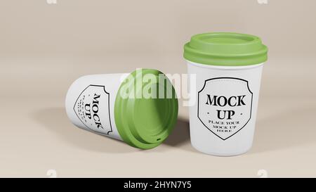 immagine della tazza di carta da 3d ml. la tazza di carta da caffè è un mock up con l'immagine del tappo superiore Foto Stock