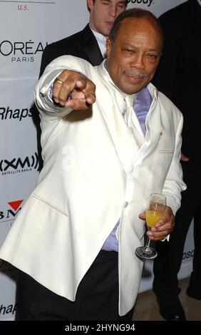 Quincy Jones partecipa ad una festa pre-Grammy ospitata da Clive Davis al Beverly Hilton Hotel. Foto: La stampa britannica partecipa a un party pre-Grammy ospitato da Clive Davis al Beverly Hilton Hotel. Foto: UK Stampa Foto Stock