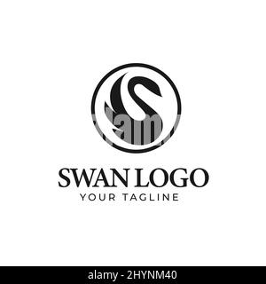Semplice illustrazione logo di un cigno in un disegno vettoriale circolare Illustrazione Vettoriale