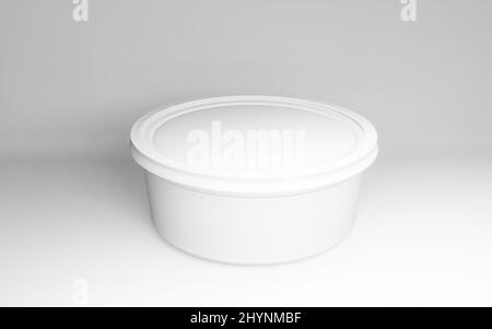 immagine realistica mockup di tazza di plastica bianca. Modello per la presentazione del design dell'imballaggio e delle etichette Foto Stock