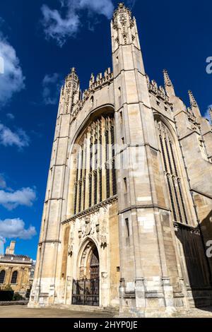 Esterno della King's College Chapel presso la Cambridge University, Cambridge, Regno Unito Foto Stock