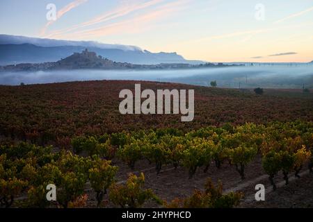 26/10/21 Dawn, San Vicente de la Sonsierra (la Rioja), Spagna. Foto di James Sturcke | sturcke.org Foto Stock