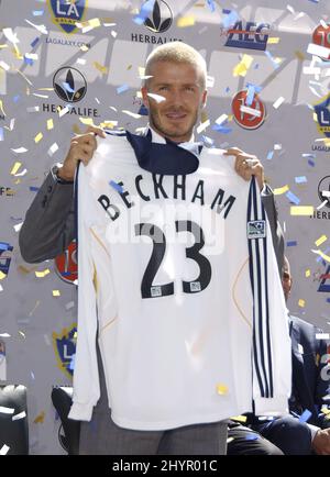 David Beckham Presentazione ufficiale della Los Angeles Galaxy tenuta presso l'Home Depot Center in California. Foto: UK Stampa Foto Stock