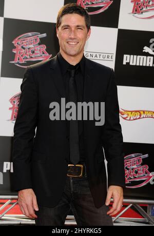 Matthew Fox partecipa alla prima mondiale 'Speed Racer' tenutasi al Nokia Theatre in California. Foto Stock