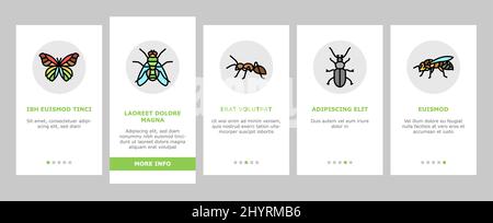 Insect, Spider e Bug Wildlife Onboarding icone Set Vector Illustrazione Vettoriale