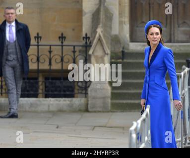 Catherine, Duchessa di Cambridge che arrivò per il servizio del Commonwealth all'Abbazia di Westminster, Londra, 14th marzo 2022. Foto Stock