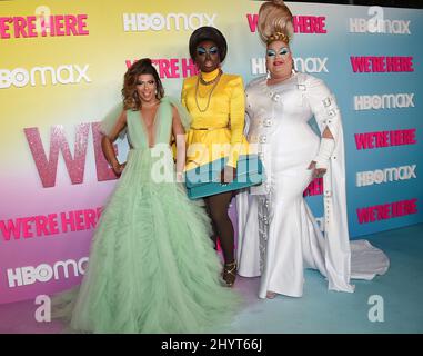 Shangela, Bob The Drag Queen e Eureka arrivo a HBO €˜Siamo qui' Stagione 2 Premiere al Sony Pictures Studio Lot il 08 ottobre 2021 a Culver City, CA. Foto Stock