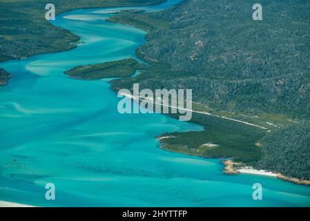 Vista aerea della bella Whitehaven Beach in Isole Whitsunday, Australia Foto Stock