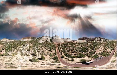 Antenna vista panoramica del Parco Nazionale di Zion, Utah Foto Stock