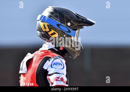 MANCHESTER, REGNO UNITO. MAR 14th Brady Kurtz (Capitano) di Belle Vue ‘ATPI’ Aces durante la giornata stampa di Belle Vue Aces al National Speedway Stadium lunedì 14th marzo 2022 (Credit: Eddie Garvey | MI News) Credit: MI News & Sport /Alamy Live News Foto Stock