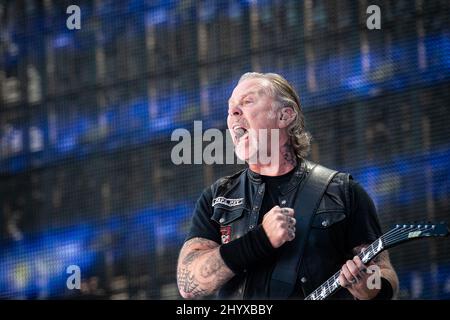 James Hetfield, cantante di Metallica, ha fotografato il 9 luglio 2019 all'Ullevi Stadium di Gothenburg, Svezia Foto Stock