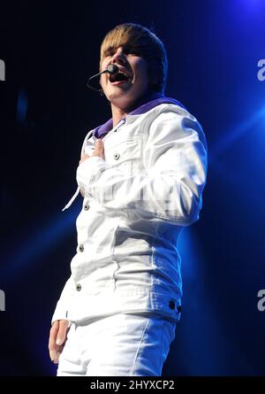 Justin Bieber in concerto al Nokia Theatre di Los Angeles. Foto Stock