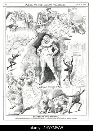 Grandolph il prodigo. Punch cartone animato di 1891 di Harry Furniss lampooning Randolph Churchill come il prodigo bambino l'enfant prodigo Foto Stock