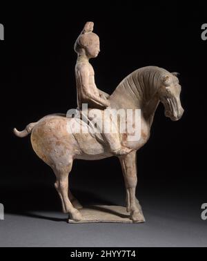 Scultura funeraria di un cavallo e Rider. Cina, dinastia Tang, 618-906. Scultura. Terracotta stampata Foto Stock