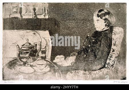 Lydia al tè pomeridiano. Mary Cassatt (Stati Uniti, Pennsylvania, Allegheny City, Francia attiva, 1844-1926). Stati Uniti, circa 1883. Stampe; incisioni. Acquaforte e acquatinta molli Foto Stock