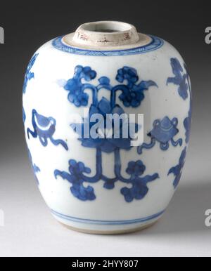 Vaso. Cina, dinastia Qing, 17th-19th secolo. Mobili; Serviceware. Gres con decoro dipinto di blu e smalto trasparente Foto Stock