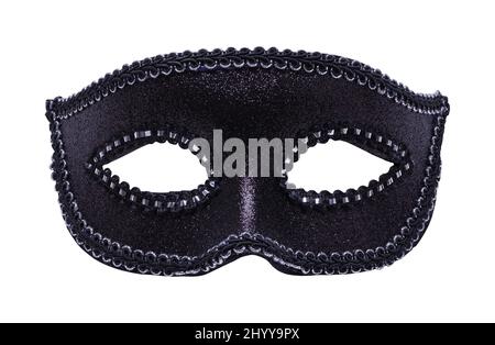 Maschera veneziana nera ritagliata su bianco. Foto Stock