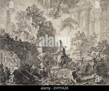 Frontespizio: Fantasia di rovine con una statua di Minerva al centro in primo piano. Giovanni Battista Piranesi (Italia, Mogliano, 1720-1778). Italia, circa 1748. Stampe; incisioni. Acquaforte Foto Stock