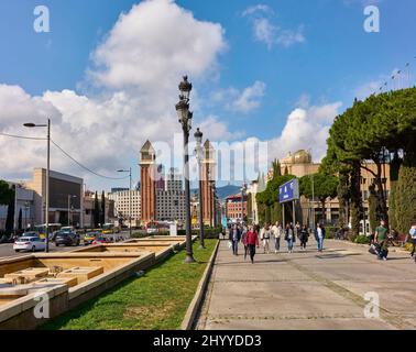 Plaza d'Espanya o piazza Spagna (Plaza de España). Barcellona, Catalogna, Spagna. Foto Stock