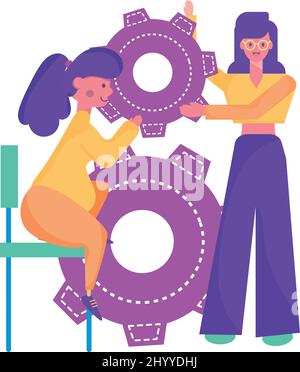 Coppia di elementi di fissaggio donna Teamwork Concept Vector Illustrazione Vettoriale