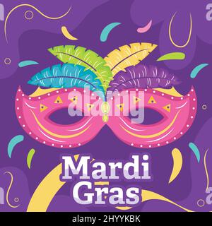 Colorato mardi gras festa poster maschera con piume Vector Illustrazione Vettoriale
